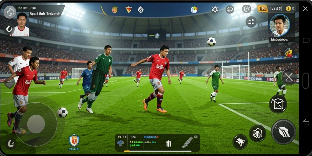 Gameplay seru dengan aksi sepak bola yang mendebarkan.