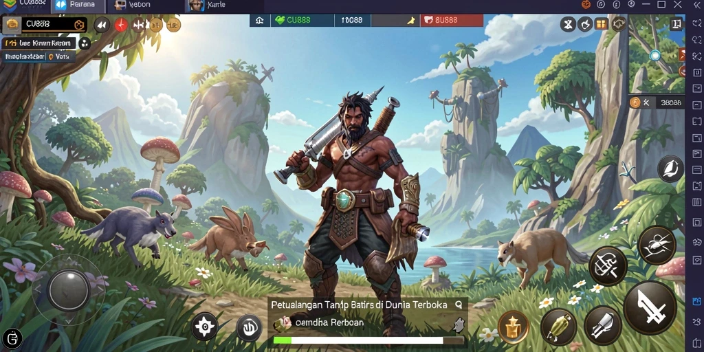 Screenshot gameplay CU888 menunjukkan eksplorasi dunia terbuka yang menakjubkan.
