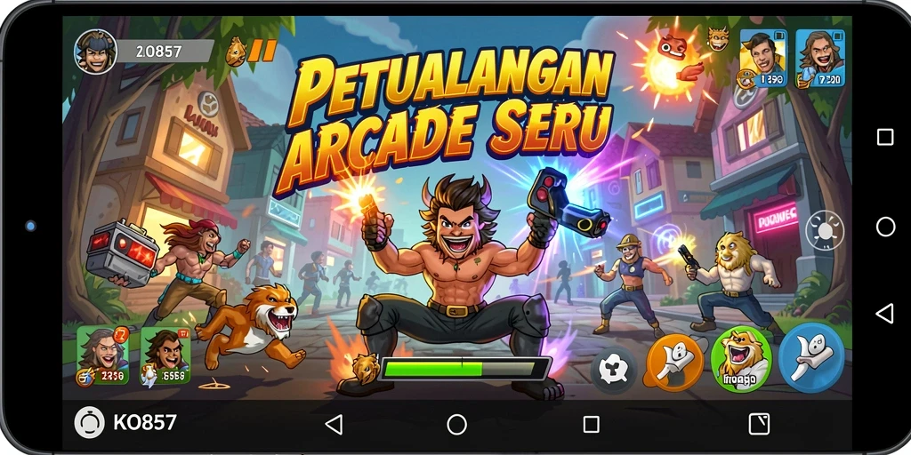 Screenshot dari gameplay seru KO857 yang menampilkan aksi cepat dalam arena arcade.