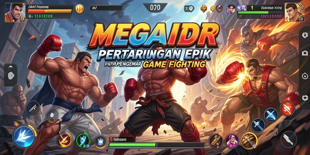 Screenshot gameplay MEGAIDR menampilkan pertarungan seru dan karakter dinamis.