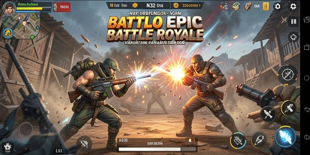 Screenshot gameplay N32 menampilkan aksi seru Battle Royale.