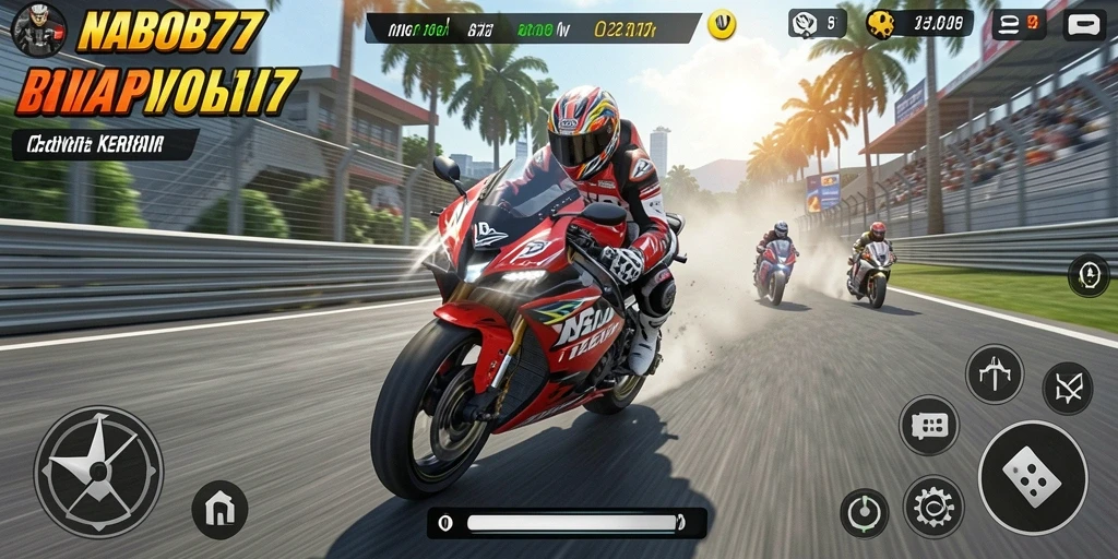 Gameplay mendebarkan dengan motor balap yang cepat.
