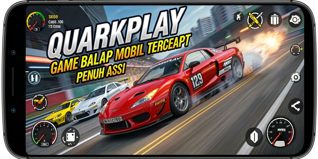 Gameplay balap seru dengan mobil cepat dan trek menantang.