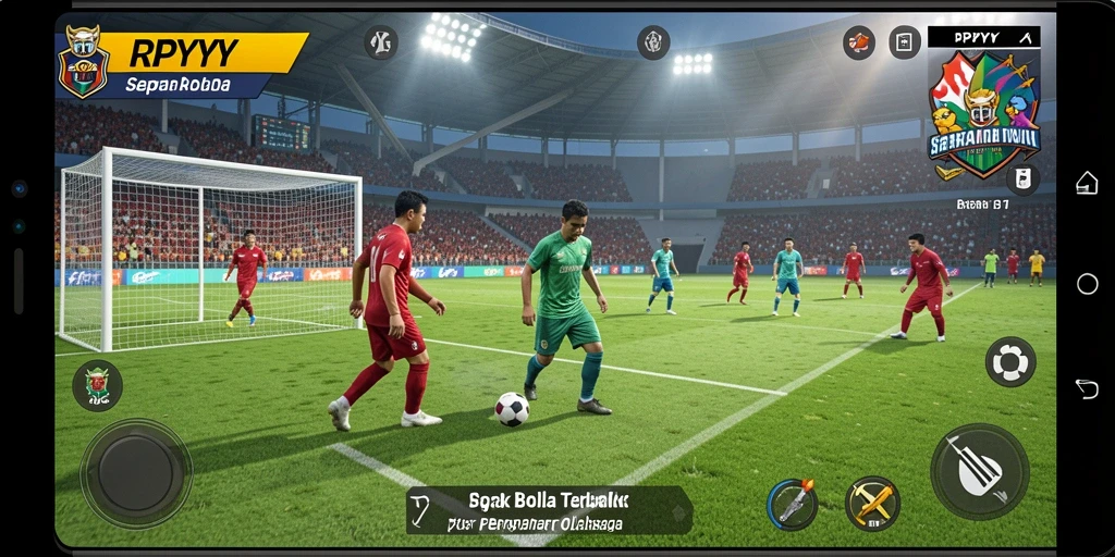 Screenshot gameplay RPYYY dengan aksi seru di lapangan sepak bola.