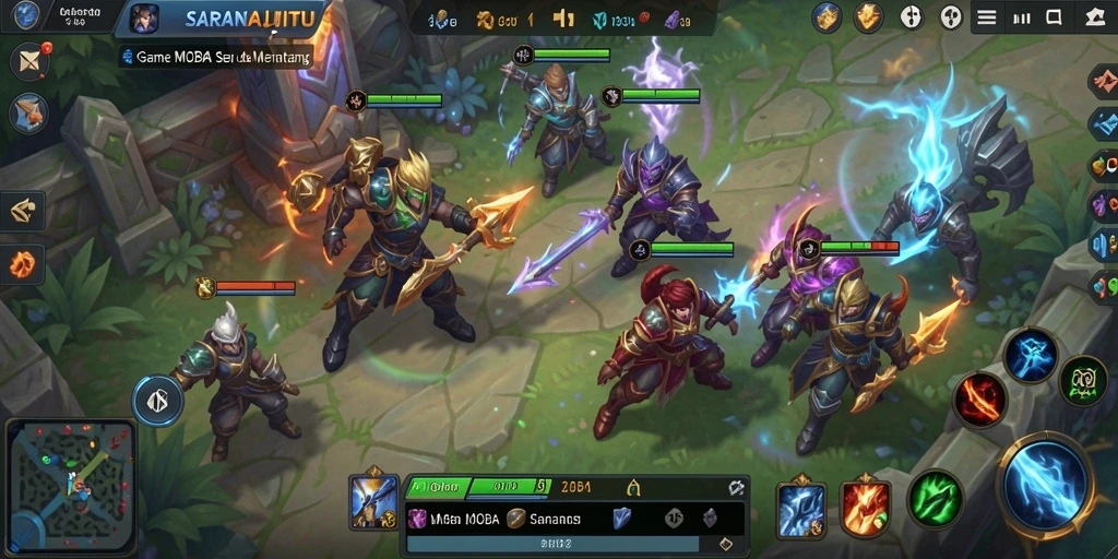Tampilan seru dalam gameplay MOBA SARANAJITU.